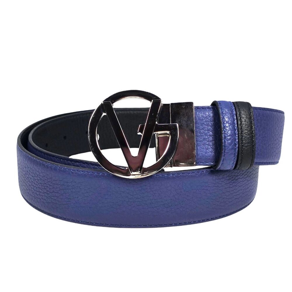 Gianni Versace GV Logo Reversible Leather Belt Ocean Blue/Black